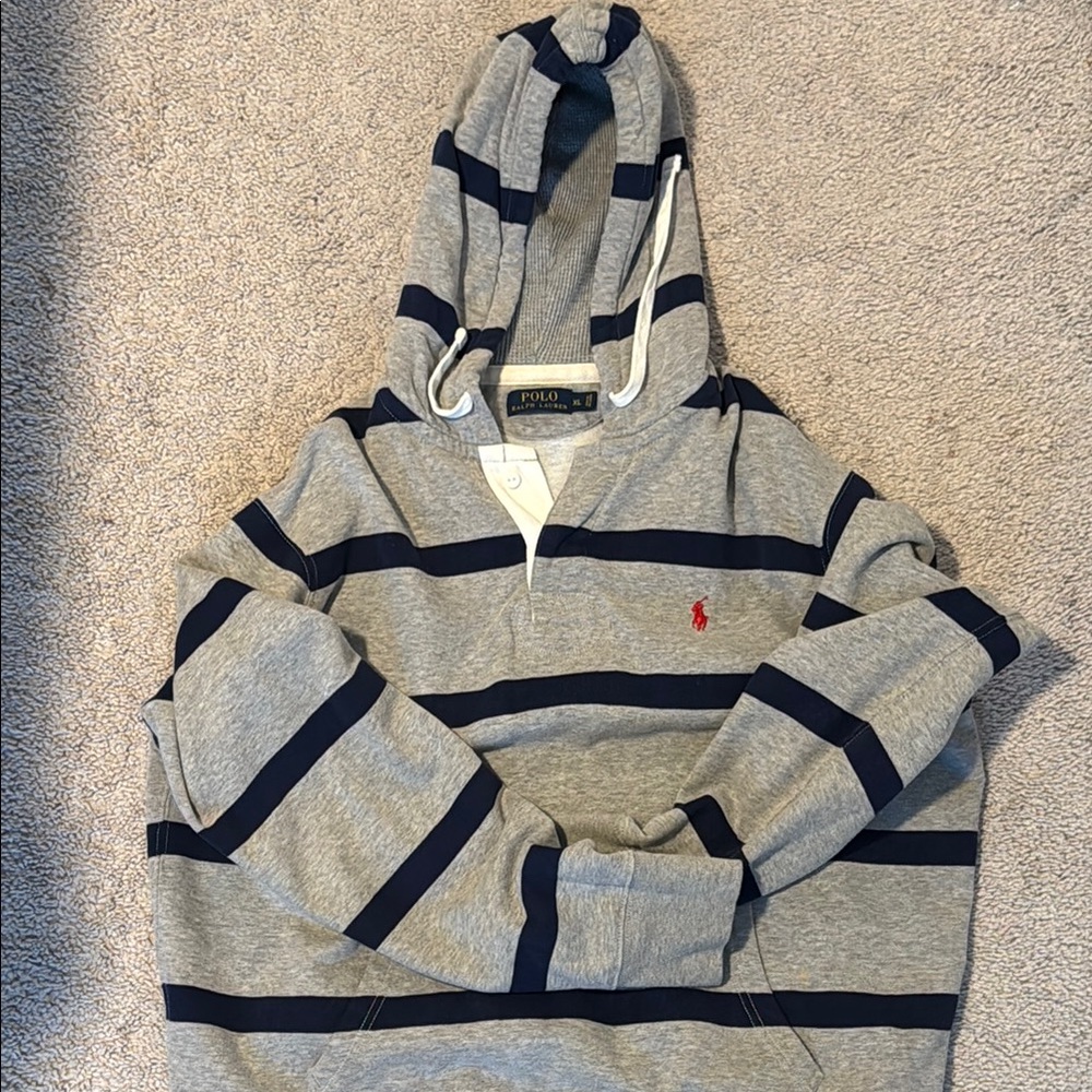 Polo Ralph Lauren Grey and Navy Striped Hoodie XL